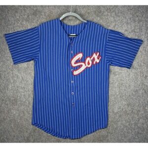 Teamwork Athletic Apparel Sox Baseball Jersey Mens L Blue Pinstripe #24 USA